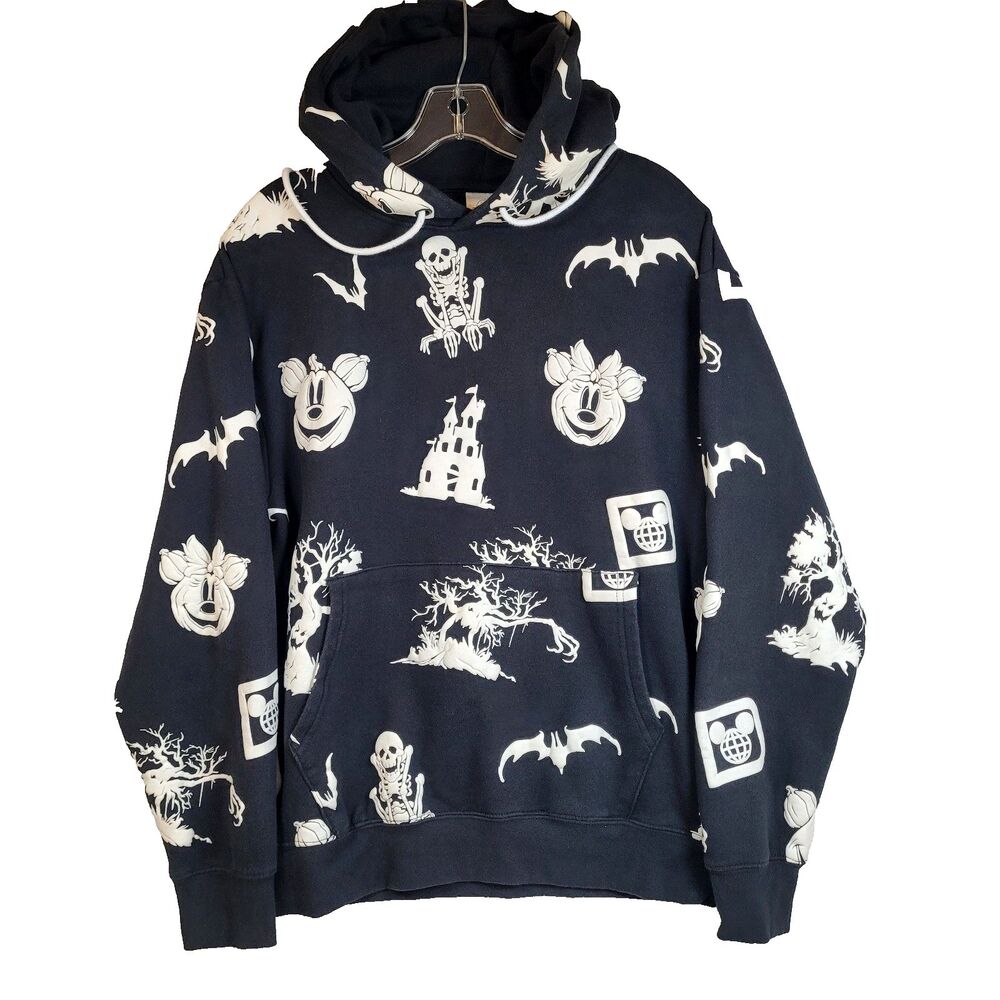 Disney Parks Mickey Mouse Halloween Glow in The Dark Black Hoodie Small